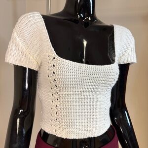 Crochet Style Open Back Corset Tie Crop Top White Cottagecore Small Square Neck